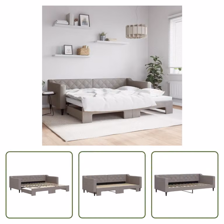 The Living Store letto da giorno allungabile taupe 90x200 cm in tessuto
