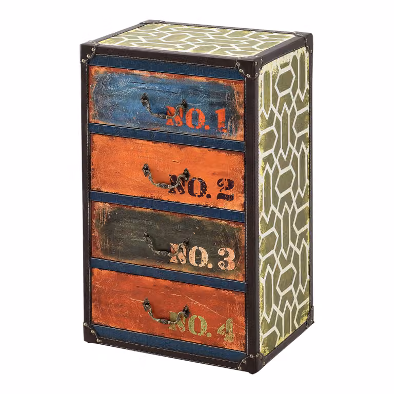 Cassettiera con 4 cassetti Mobile da soggiorno 66 x 40 x 30 cm Organizer look industriale MDF ecopelle multicolore [en.casa]