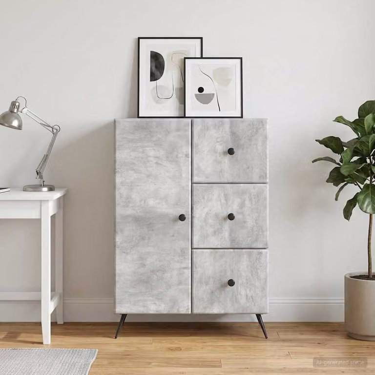 Credenza moderna vidaXL in legno ingegnerizzato e metallo, Grigio Cemento, L: 66 cm, P: 34,5 cm, H: 90 cm