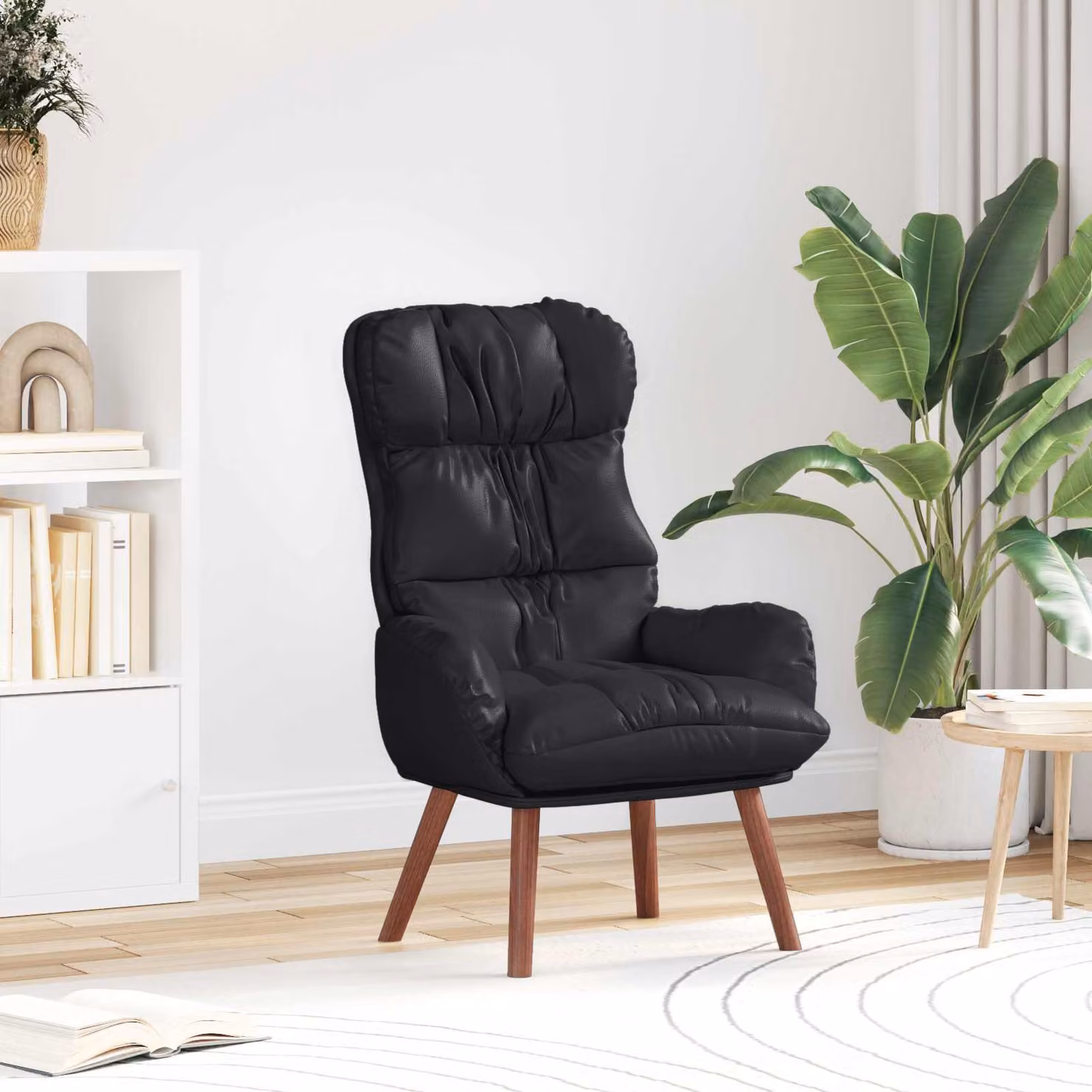 Poltrona relax moderna vidaXL in pelle artificiale nera con braccioli, L: 69 cm, P: 74 cm, H: 93 cm