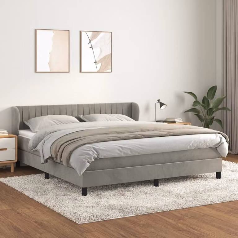 The Living Store Letto a molle con materasso grigio chiaro 180x200 cm in velluto