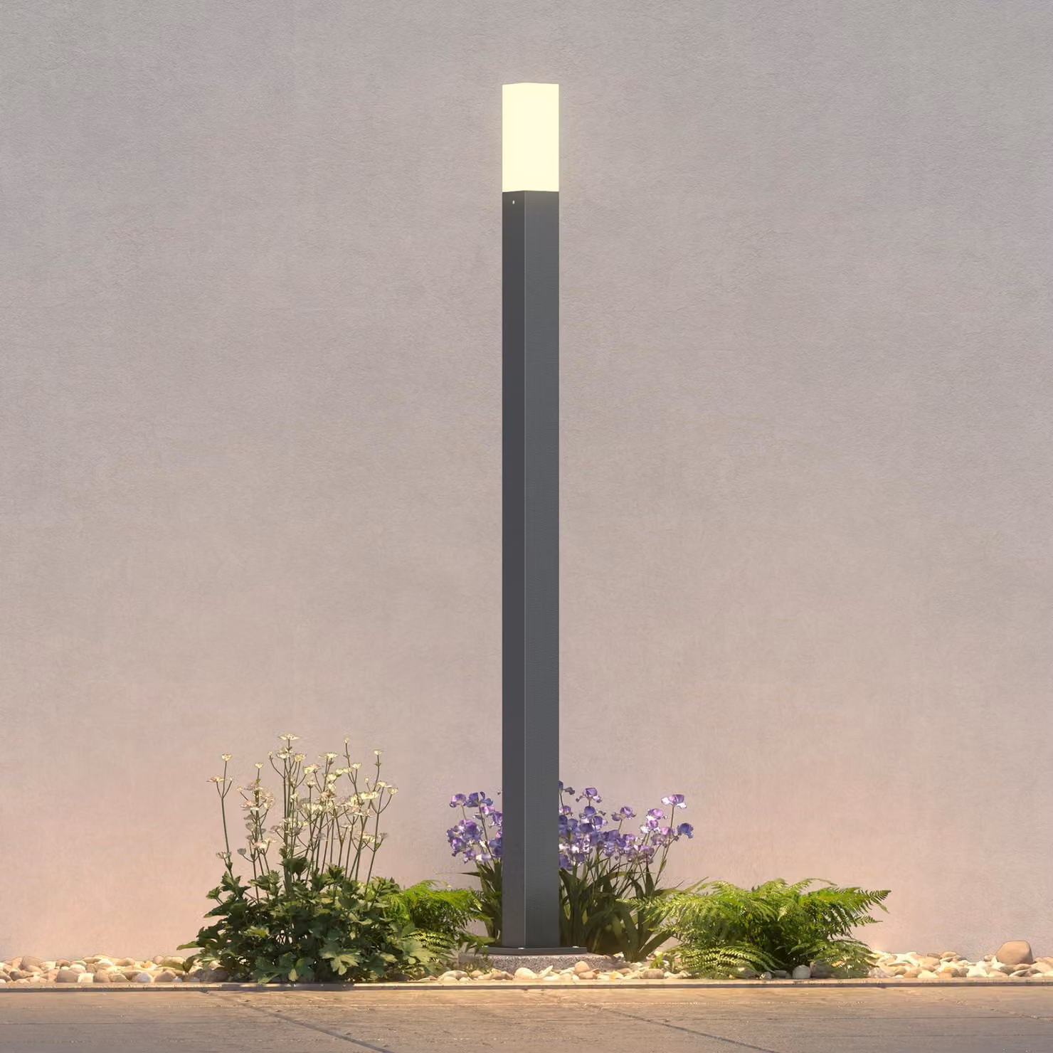 doporro Lampione da Giardino LED 3000K, Palo Luce Esterno Quadrato IP65 in Alluminio Grigio Scuro H80cm, Luce Calda per Vialetti, Giardini, Cortili e Ingressi