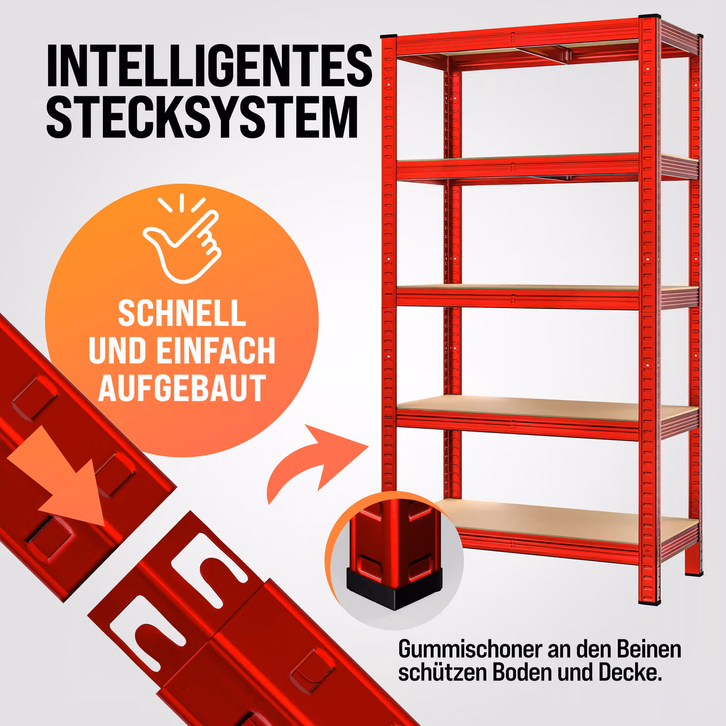 Scaffale industriale Monzana® in metallo rosso con ripiani regolabili, H 180 x L 90 x P 40 cm – 4
