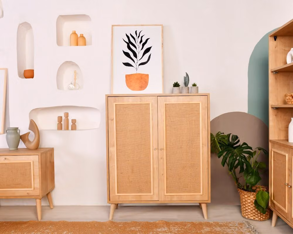 Skye Decor, credenza Jüt, mobile da soggiorno, rovere, 100% legno di carpino, 40 x 90 x 110 cm