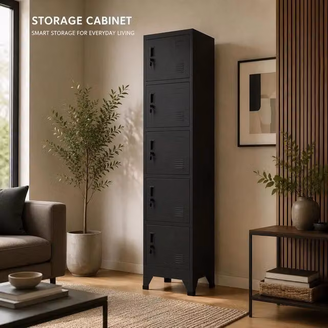 Locker Cabinet, Black, 38x40x180 Cm, Steel