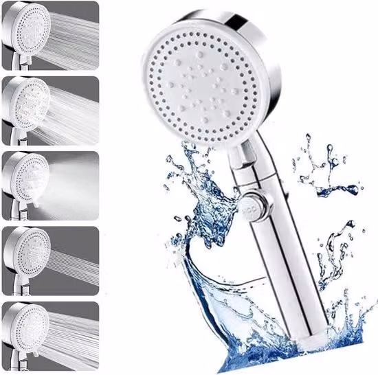 Soffione idromassaggio, 5 tipi di getto, anticalcare, 5 in 1, zinco, alta pressione