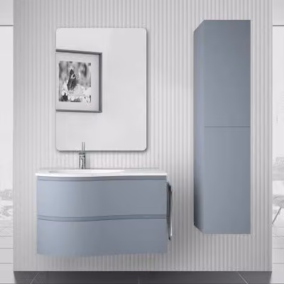 Mobile bagno sospeso INBAGNO Melody azzurro e bianco con cassetti e ante soft-close