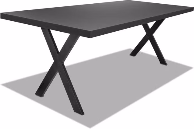 Tavolo da pranzo 220x100cm in legno e metallo con piedi ad "X" e ripiano in colore legno nero