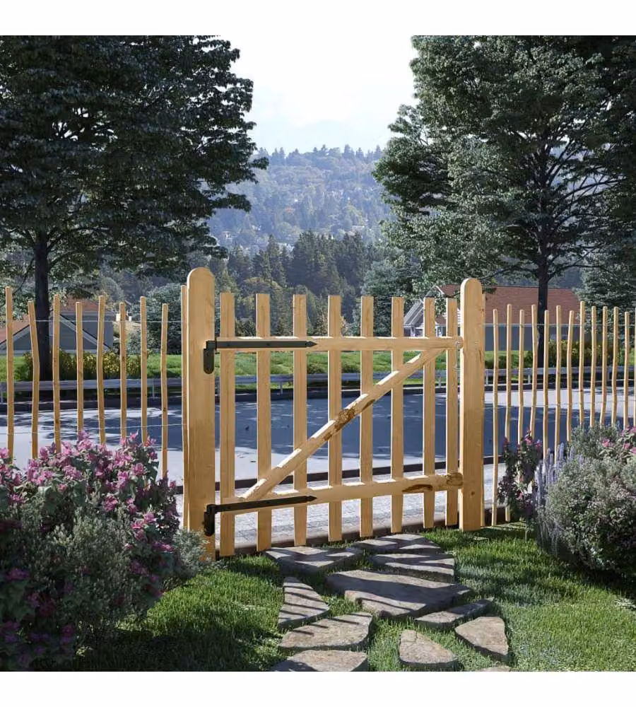 Cancello Singolo per Recinzione in Legno di Nocciolo 100x90 cm
