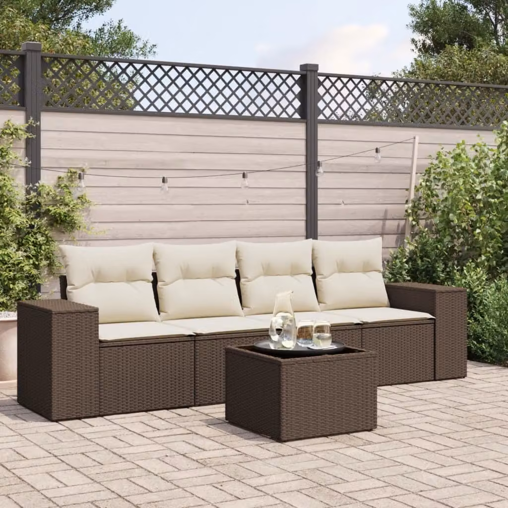 Maison Exclusive - Set Divano da Giardino 5 pz con Cuscini Marrone in Polyrattan