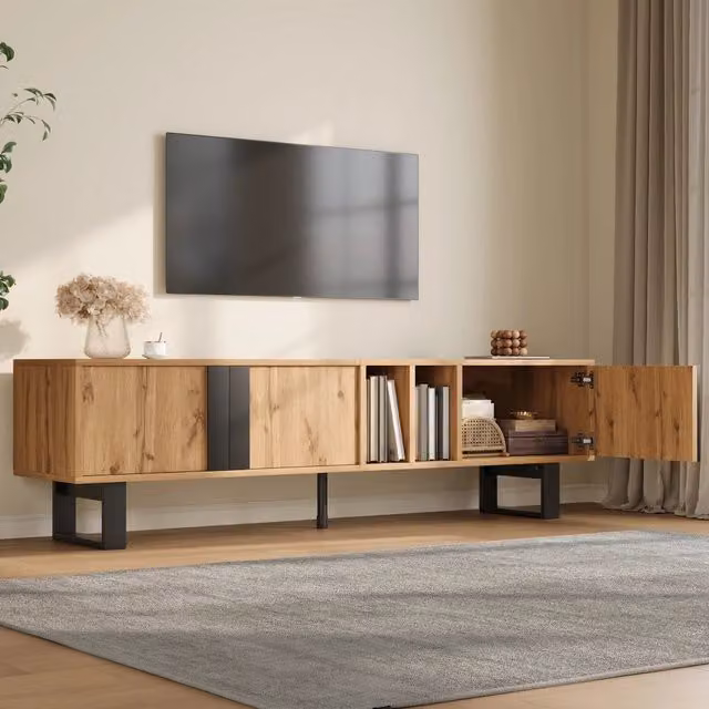 Mobile TV con 3 ante; vani aperti e passacavi; MDF e pannello truciolare naturale 160 × 40 × 50 cm