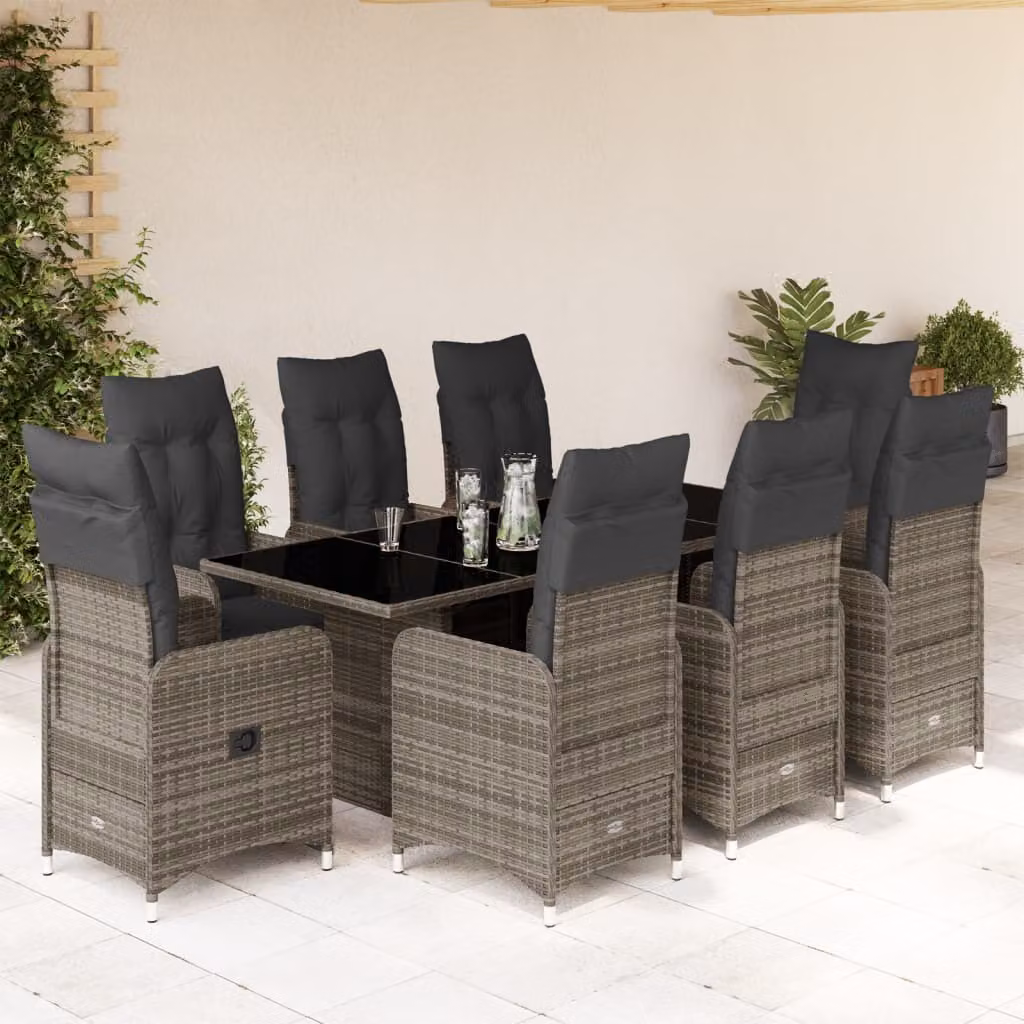 Maison Exclusive - Set da giardino bistrot 9 pezzi con cuscini grigio in polyrattan