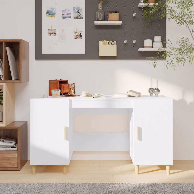 Scrivania da computer bianca vidaXL in legno e MDF, L 140 x P 50 x H 75 cm