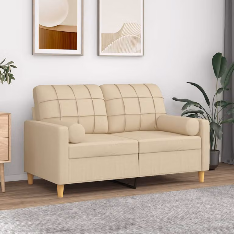 vidaXL Divano a 2 Posti Moderno in Tessuto Beige con Cuscini e Coperture Rimovibili L: 138 cm, P: 80 cm, H: 77 cm