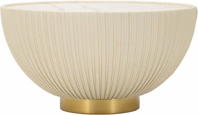 Tavolino da caffè rotondo Vikasa Home in ceramica e metallo, colori bianco, beige e oro, Diametro: 71 cm, Altezza: 38 cm