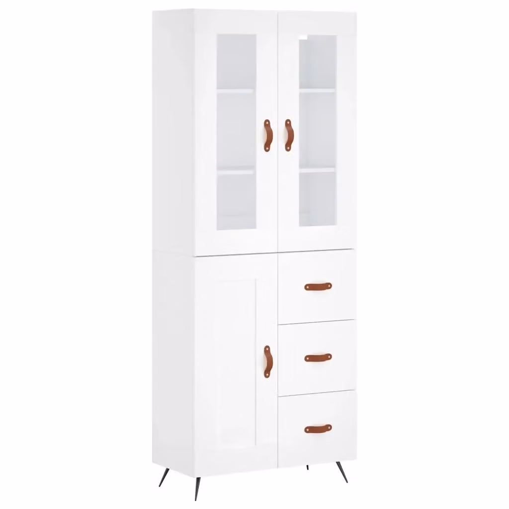 Credenza moderna bianca vidaXL in legno, metallo e vetro L: 69,5 cm, P: 34 cm, H: 180 cm – 2