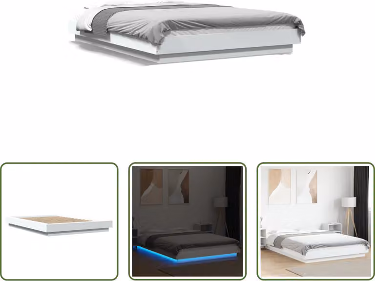 The Living Store Giroletto con LED bianco 140x200 cm Materiale in legno