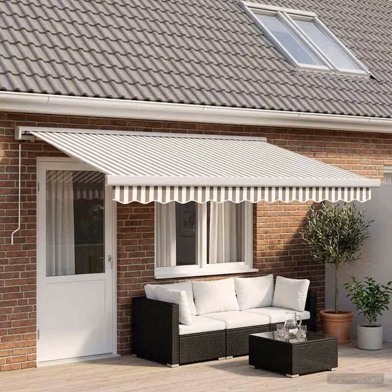 Tenda retrattile vidaXL in alluminio e poliestere, Grigio chiaro e bianco, L 450 cm x P 300 cm