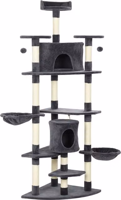 Albero Tiragraffi per Gatti PawHut con Casette e Amache, Grigio Scuro, H 200 x L 60 x P 60 cm – 1