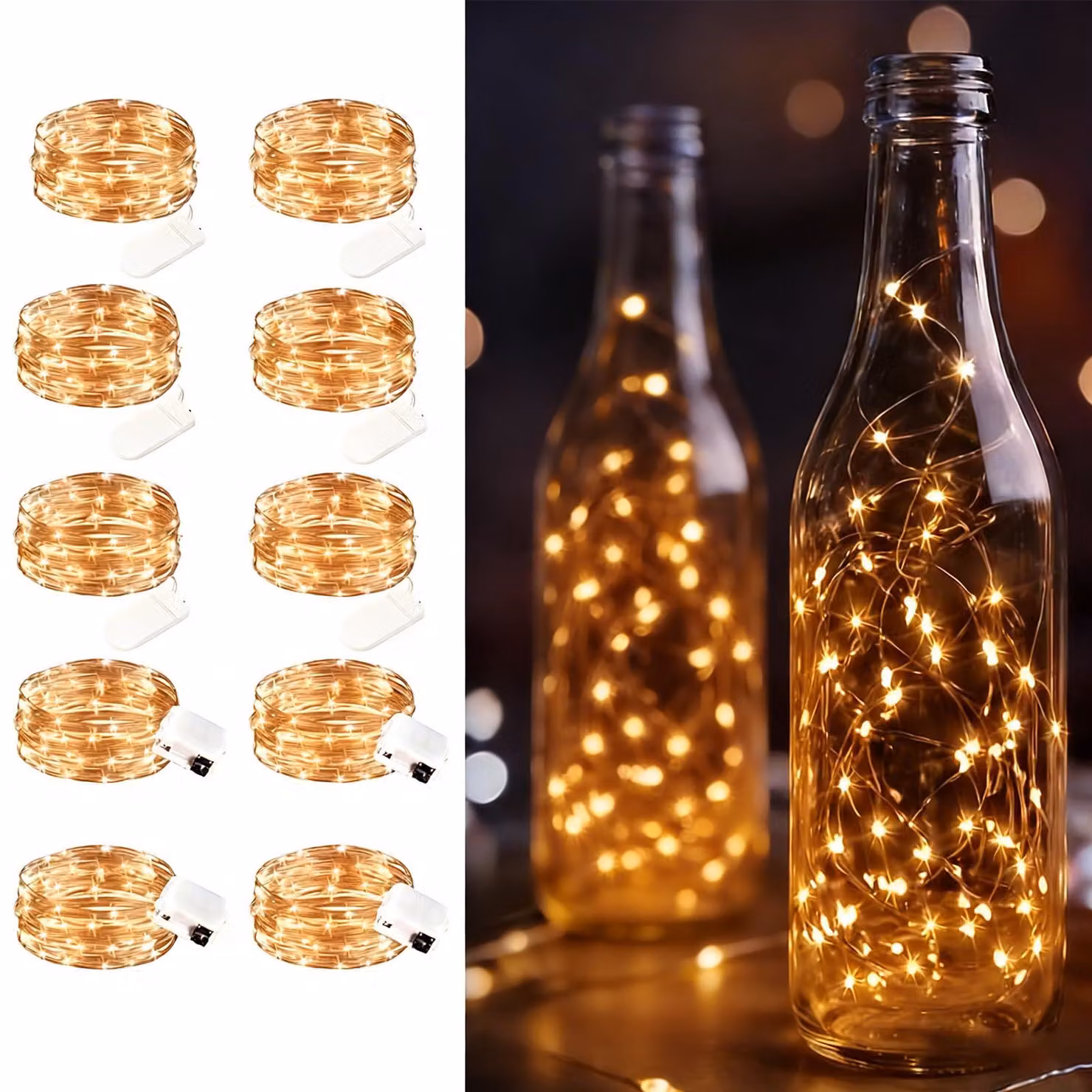 Catena luminosa a LED, set da 10, lunghezza 3 metri, luce bianco caldo, alimentazione a batteria, impermeabile
