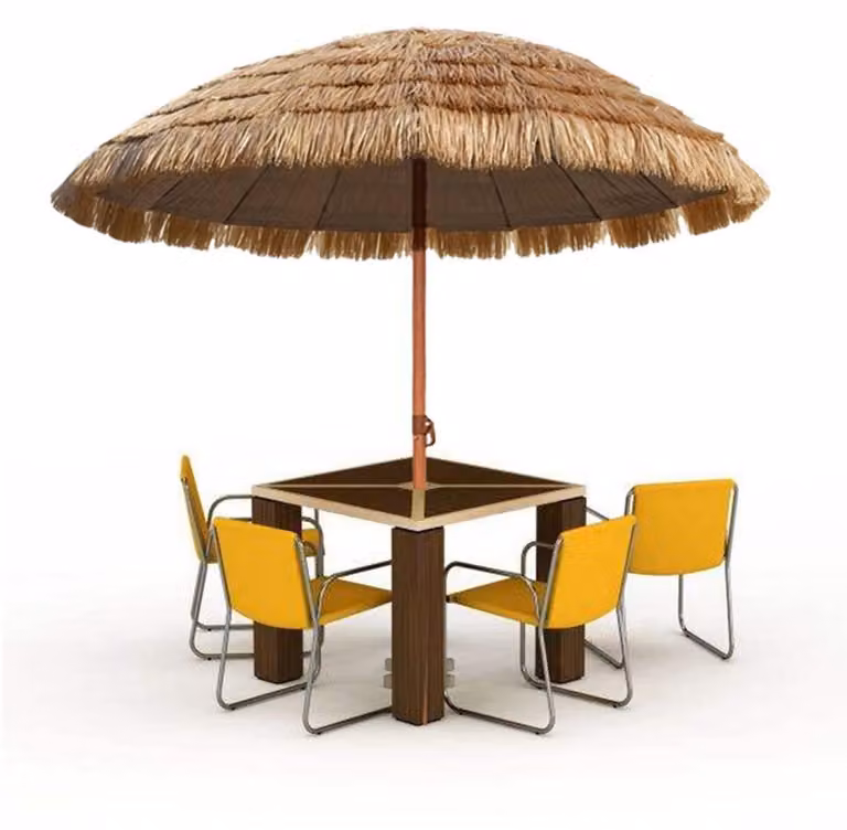 Ombrellone da giardino, modello Hawaii, diametro 180 cm, inclinabile, struttura in bambù, copertura in paglia