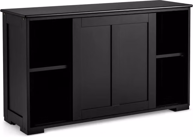 Mobiletto da Cucina con Ante Scorrevoli Credenza Salvaspazio in Legno 2 Ripiani per Casa e Sala da Pranzo Nero