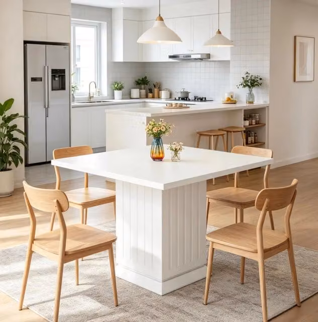 Tavolo da pranzo quadrato bianco in legno per 4 persone