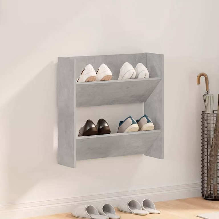 Scarpiera a muro moderna vidaXL in legno multistrato, colore grigio opaco, L: 60 cm, P: 18 cm, H: 60 cm