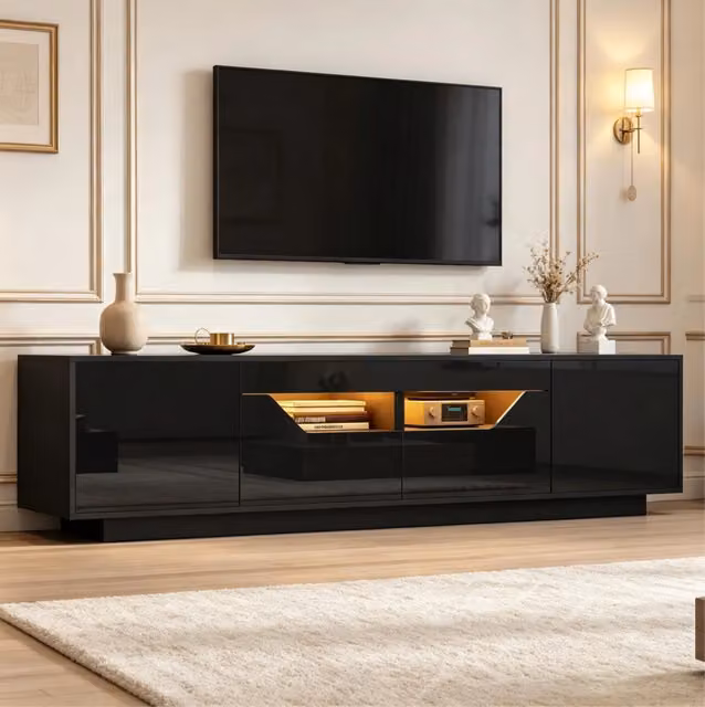Mobile TV ULEVR 180x40x45 cm con LED controllabile via app, 2 cassetti e 2 ante, nero