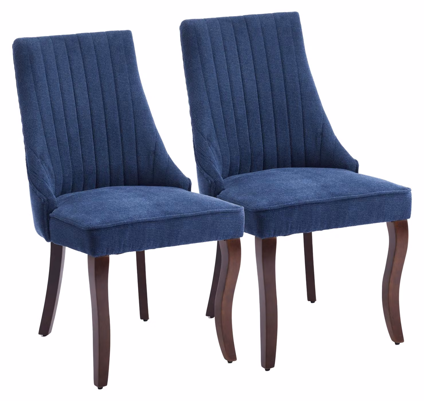 Set di 2 poltrone da pranzo in velluto, con schienale alto trapuntato e gambe in legno colorato, colore blu