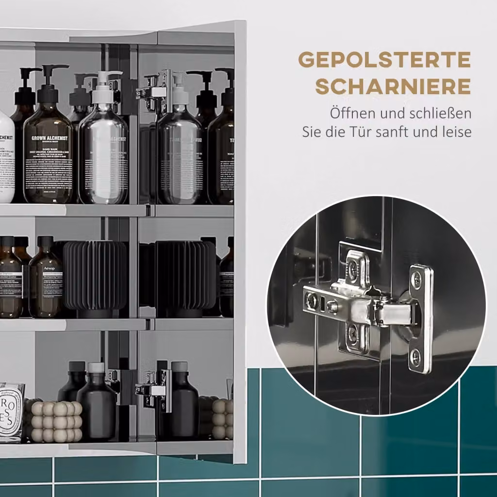 Armadietto da bagno con specchio REDOM in metallo argento, montaggio a parete, L: 70 cm, P: 12 cm, H: 55 cm – 2