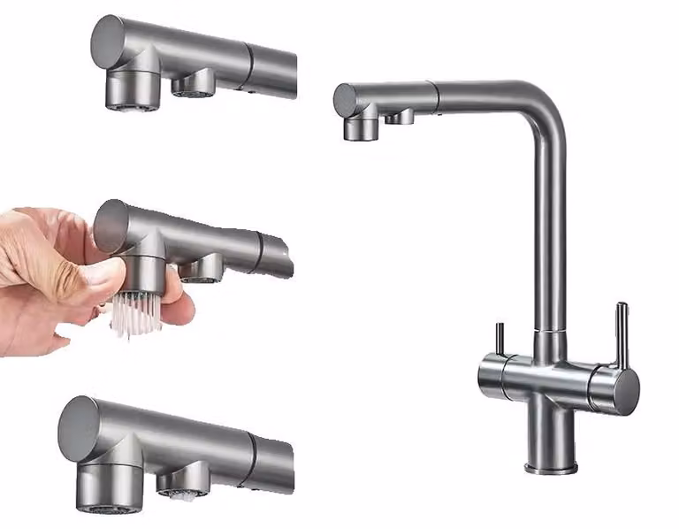 Filtro per l'acqua da installare sul rubinetto della cucina, con erogatore estraibile, miscelatore per acqua calda e fredda, colore grigio