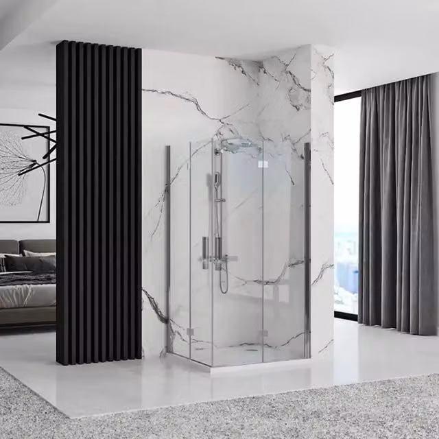 Cabina Doccia Rea Molier Chrome Double Quadrata in Vetro Trasparente con Rivestimento Easy Clean, 90x90 cm