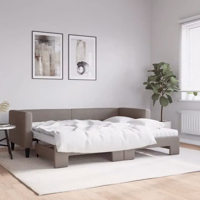 Divano Letto Estraibile vidaXL in Tessuto Beige e Grigio con Cassetto per Soggiorno e Camera da Letto L: 223 cm, P: 80 cm, H: 90 cm – 1