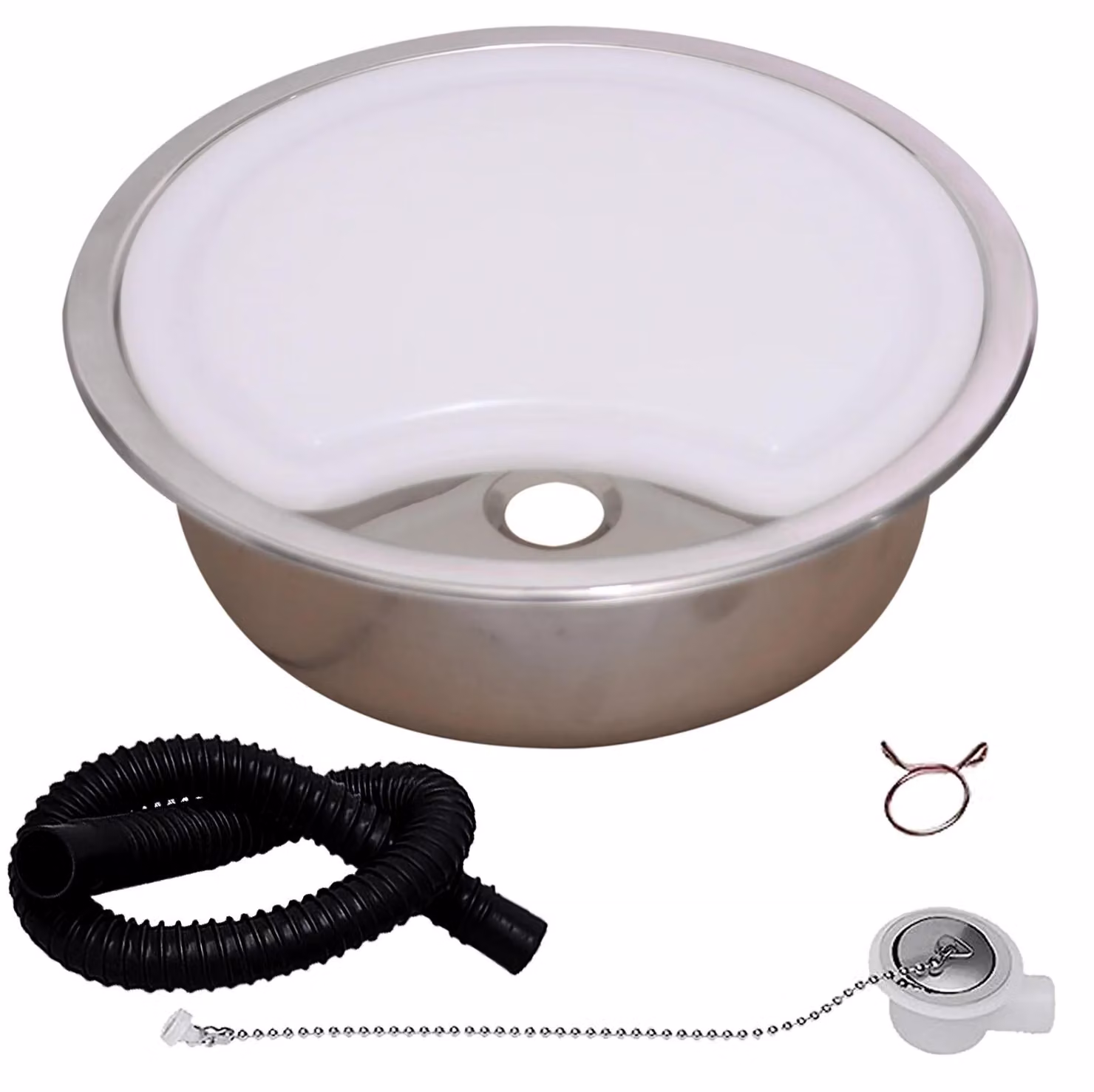 Lavello rotondo per camper - Lavello da cucina in acciaio inossidabile - 1 vasca, 36,5 x 36,5 cm - Con tagliere in PP - Facile da pulire - Argento
