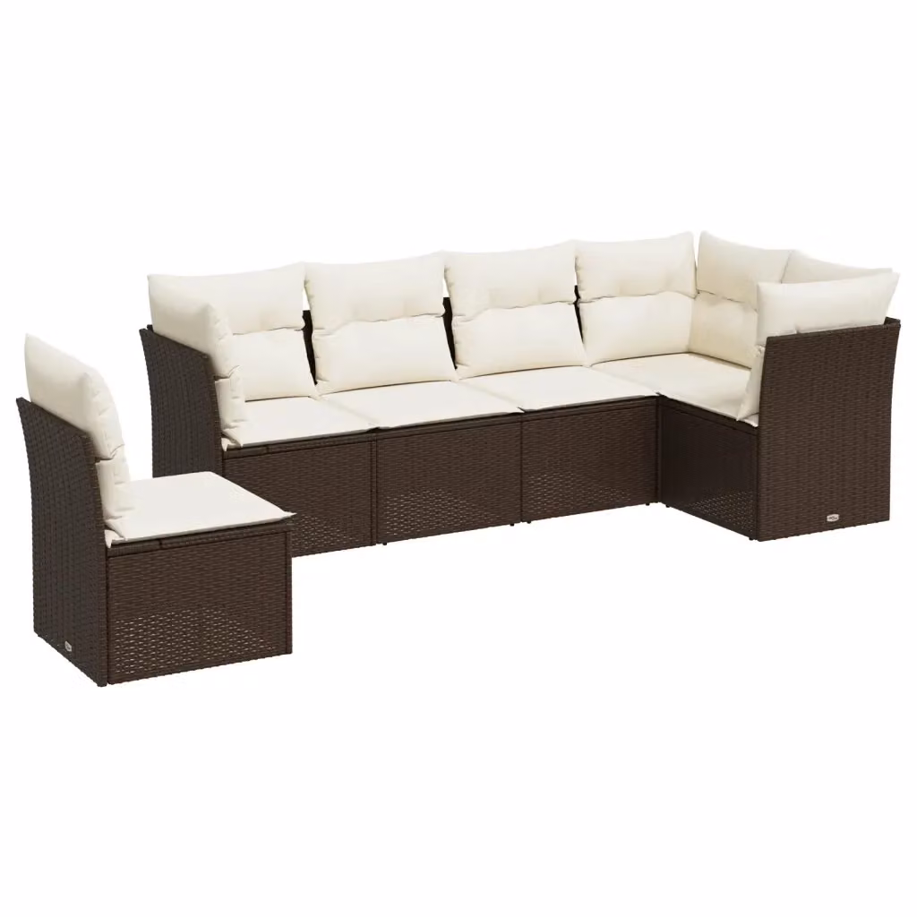 vidaXL Set Divano da Giardino a L 6 pz con Cuscini Marrone e Bianco in Polyrattan e Metallo – 2