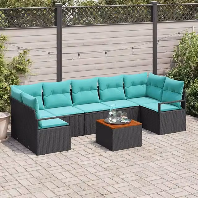 Set Divano da Giardino 8 pz Nero polyrattan 3347676