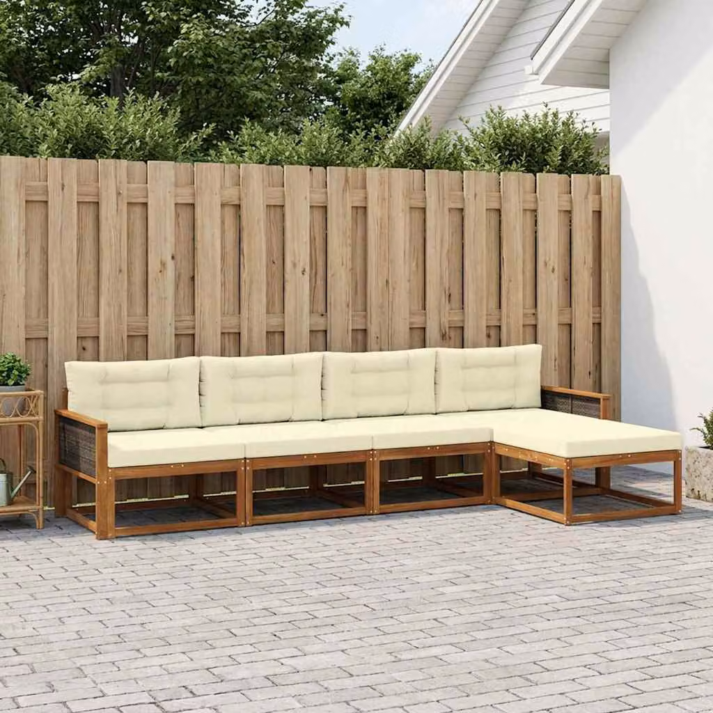 Set di divani da esterno vidaXL 5 pezzi in legno di acacia con cuscini beige e marrone per giardino e terrazza