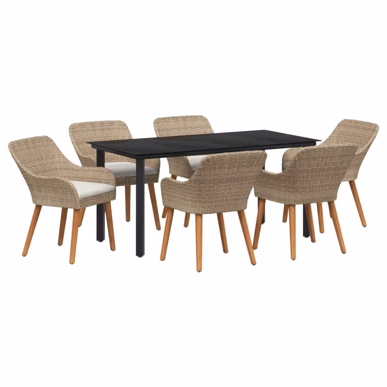 Set da pranzo per giardino e terrazza vidaXL in 7 pezzi in polyrattan beige con piano in vetro