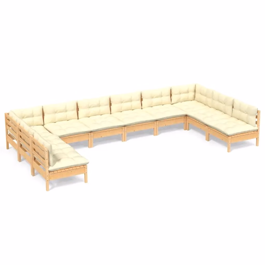 Set di Divani da Giardino a Forma di U vidaXL in Legno di Pino con Cuscini Beige – 2