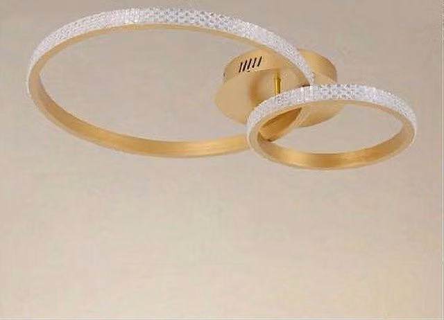 Plafoniera LED Trade Shop con 2 Cerchi Effetto Cristallo e Telecomando, Design Moderno Oro