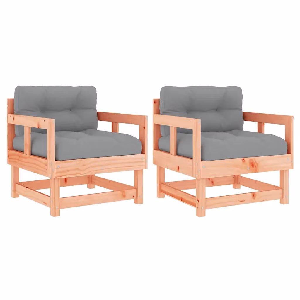 Set di 2 sedie da giardino in legno massello di Douglas con cuscini grigi per patio e terrazza – 2