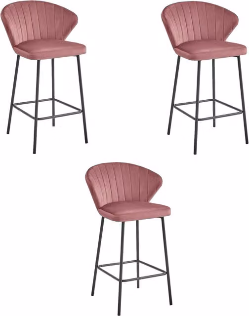 Sgabello Valora GATTA in velluto rosa scuro, design moderno per cucina x3