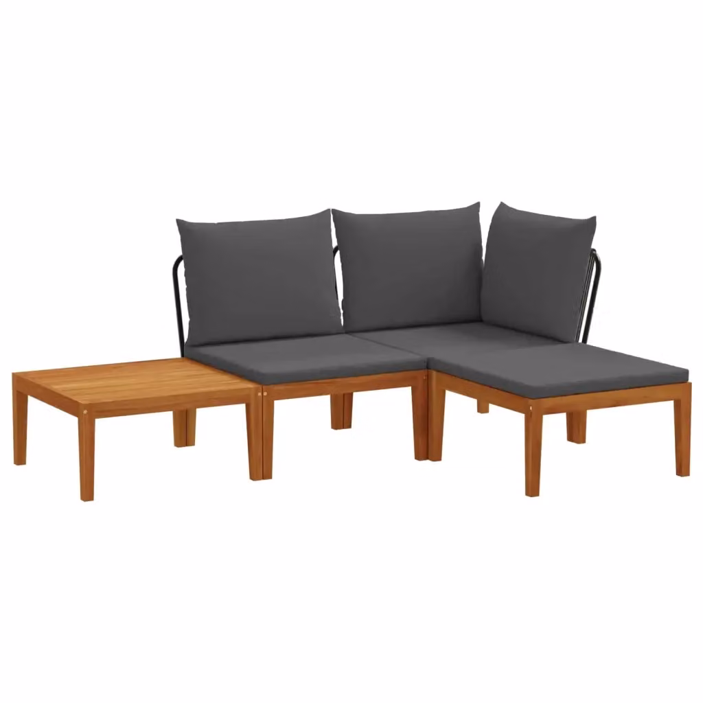 Set di 4 sedie da giardino vidaXL in legno di acacia e corda, colore antracite/nero/grigio
