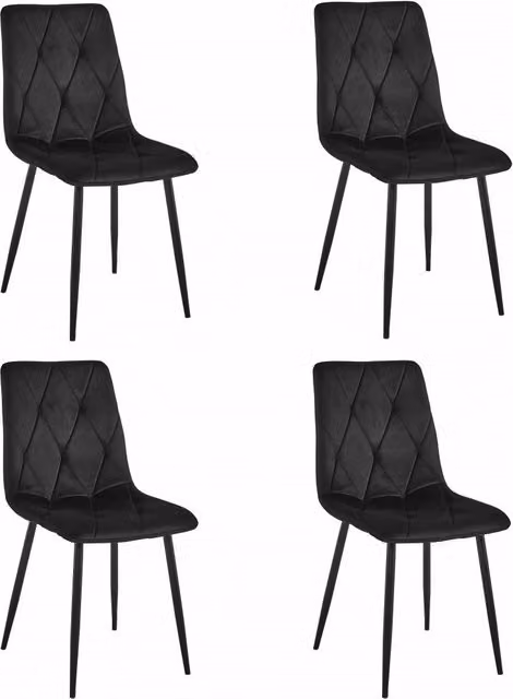 Set di 4 sedie Valora Tyra in velluto nero con gambe in metallo L: 44 cm, P: 40 cm, H: 88,5 cm