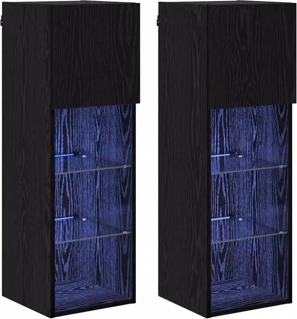 Set di 2 mobili porta TV a parete moderni 30,5 x 30 x 90 cm design pulito atmosfera accogliente in legno ingegnerizzato nero 02_0052815