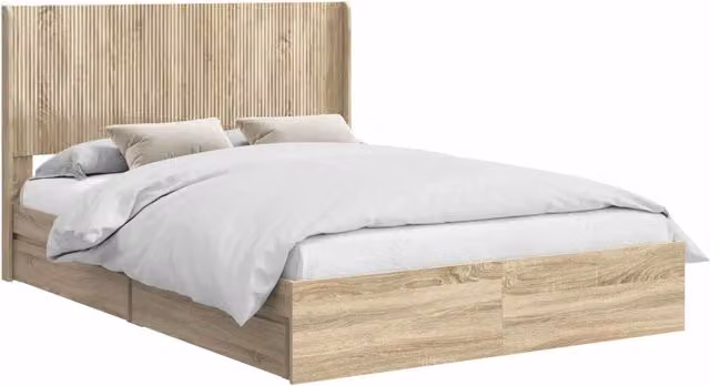 Letto matrimoniale | Letto per adulti | Struttura del letto con stoccaggio e testata Rovere Sonoma