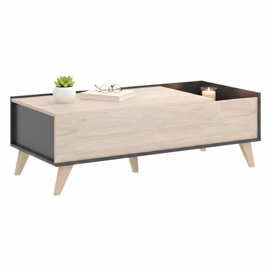 Tavolino da salotto DMORA Alexius con meccanismo elevabile e vano portaoggetti, L: 99 cm, H: 60 cm, P: 41 cm, Antracite e Rovere – 2