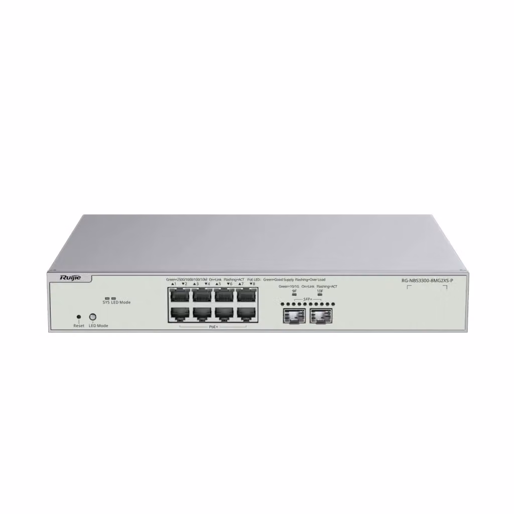 Switch Managed L2 Reyee Cloud Multi-Gigabit con 8 porte 2,5Gb PoE+ e 2 porte uplink 10G SFP+ Argento RG-NBS3300-8MG2XS-P – 2