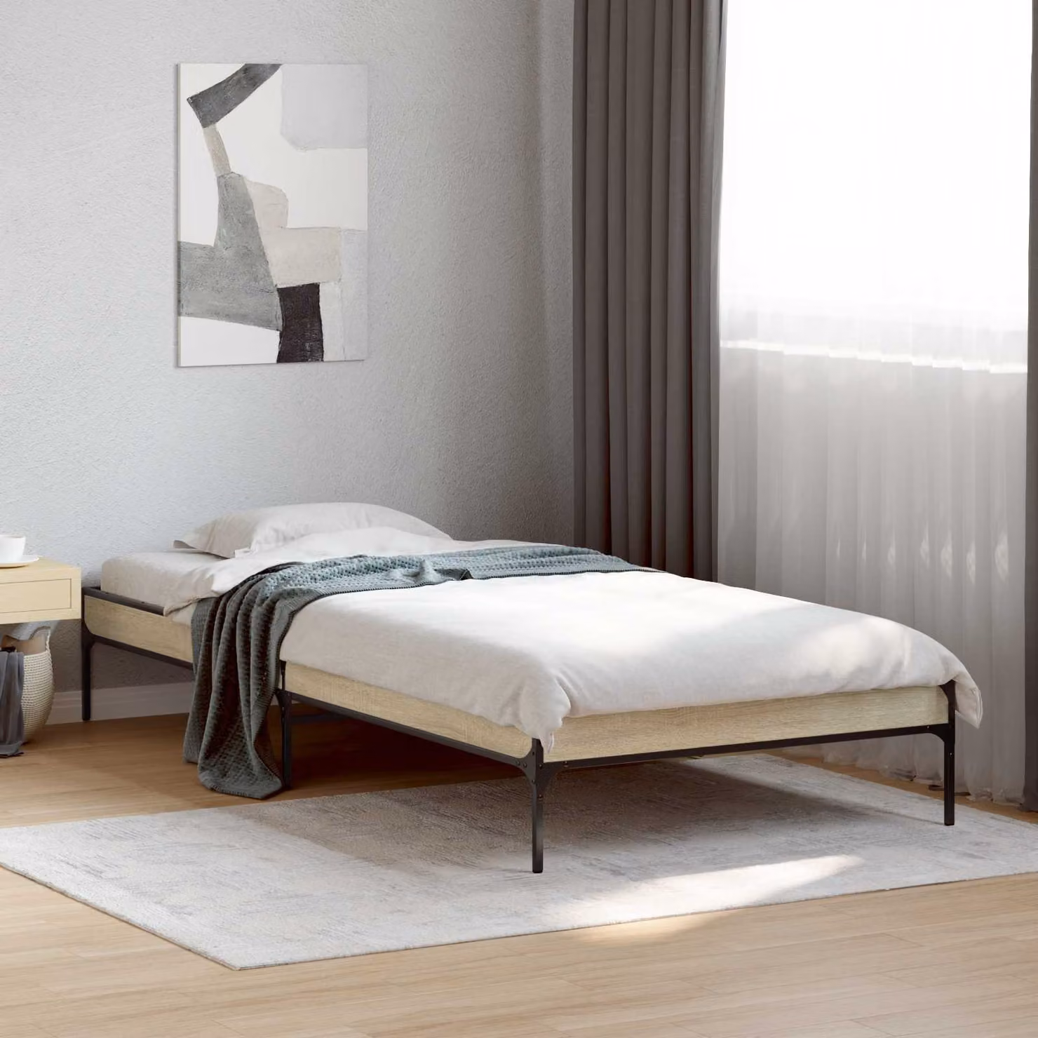 Struttura del letto moderna vidaXL in legno color rovere con doghe fisse L 200 cm x P 80 cm x H 103 cm